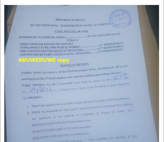 Complainant asks court to stop payment of suspect contract awards, tender awards risk being canceled