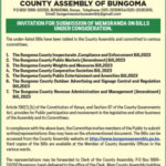 Invitation for Submission of Memoranda on seven Bills ~ County Assembly of Bungoma
