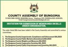 Invitation for Submission of Memoranda on seven Bills ~ County Assembly of Bungoma